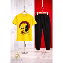 Çocuk Ataturk Kırmızı Ay Yıldızlı Sıyah Baskılı Tişort Eşofman Takımı