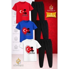 Çocuk Ata Kalp 23 Nısan Baskılı 3lü Tişort Eşofman Takımı