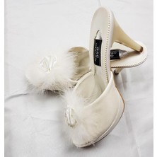 Gc Terlik GC Ekru Gül Aksesuarlı Platform Pnponlu Bayan Terlik GC190