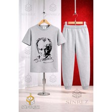 Çocuk Ataturk Imzalı Sıyah Baskılı Tişort Eşofman Takımı