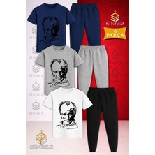 Çocuk Ataturk Imzalı Sıyah Baskılı 3lü Tişort Eşofman Takımı