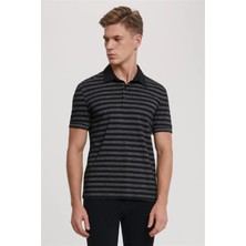 Lee Cooper Rocco Erkek Polo Yaka T-Shirt Siyah Çizgili