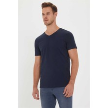 Lee Cooper Kaleb Erkek %100 Pamuk V Yaka T-Shirt Lacivert