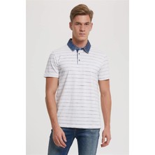 Lee Cooper Matty Erkek Denim Yaka Çizgili T-Shirt Beyaz