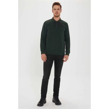 Lee Cooper Newblend Erkek Polo Yaka Sweatshirt Koyu Yeşil