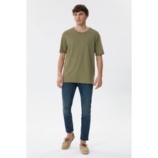 Lee Cooper Thomas Erkek %100 Pamuk Oversize Bisiklet Yaka T-Shirt Haki