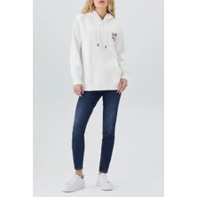 Lee Cooper Ella Kadın %100 Pamuk Kapüşonlu Sweatshirt Ekru