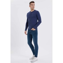 Lee Cooper Faris Erkek %100 Pamuk Bisiklet Yaka Patli Sweatshirt Lacivert