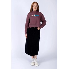 Lee Cooper Zaye Kadın %100 Pamuk Kapüşonlu Sweatshirt Gül Kurusu