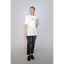 Lee Cooper Lades Kadın %100 Pamuk O Yaka T-Shirt Ekru