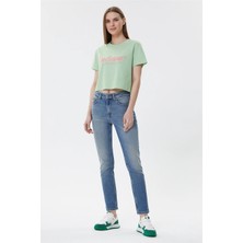Lee Cooper Britney Kadın %100 Pamuk Bisiklet Yaka T-Shirt Yeşil