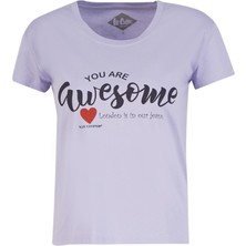 Lee Cooper Della Kadın %100 Pamuk Bisiklet Yaka T-Shirt Lila
