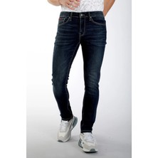 Lee Cooper Jeff Erkek Skınny Süper Dar Kesim Normal Bel Dar Paça Jean Pantolon Mavi
