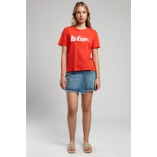 Lee Cooper Londonlogo Kadın %100 Pamuk O Yaka T-Shirt Mercan