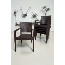 Nar Sokağı 6 Adet Karizma Rattan Kollu Sandalye Koltuk Kahve