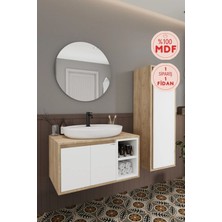 BALNEOM Gül Beyaz 80 Cm Banyo Dolabı+ayna+lavabo+boy Dolabı