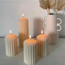 4 Parça Çizgili Büyük Boy Dekoratif Silindir Mum Kokulu Doğal Soya Mum Seti