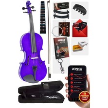 Midex HGA44PU-TYS Mor 4/4 Tam Boy Keman Seti (Yastık Yedek Tel Susturucu Çanta Yay Reçine Metod)