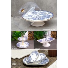 Pinkev 6 Parça Seramik Pasta Servis Sunum Tabağı Seti - Mavi Gold