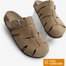 Marjin Kadın Hakiki Deri Önü Kapalı Eva Taban Tokalı Sabo Günlük Süet Terlik Yolis Toprak Süet