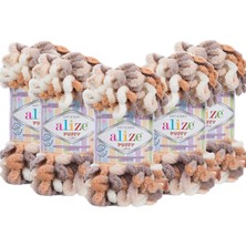 Alize Puffy Color 5'li Paket El Örgü İpliği Karamel Kahve Renk 100 gr Mikropolyester ile Kolay Örgü