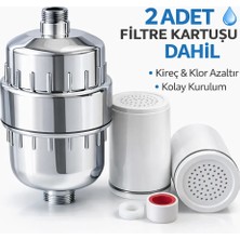 VEXORA GLOBAL 20 Aşamalı Duş Filtresi, Klor & Kireç Önleyici, 2 Filtre Kartuşu Dahil, Evrensel Bağlantı, Gümüş