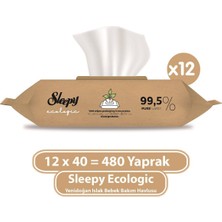 Sleepy Ecologic Yenidoğan Islak Bebek Bakım Havlusu 12x40 (480 Yaprak) Kokusuz Temizlik