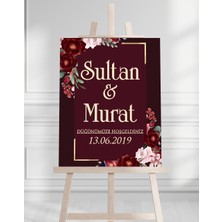 Söz Nişan Düğün Için 50X70 Karşılama Panosu - Kırmızı Çiçek Temalı