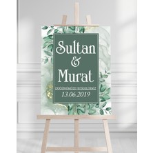 Söz Nişan Düğün Için 50X70 Karşılama Panosu - Yeşil Çiçek Temalı