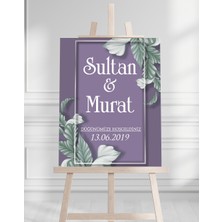 Söz Nişan Düğün Için 50X70 Karşılama Panosu - Mor Desenli