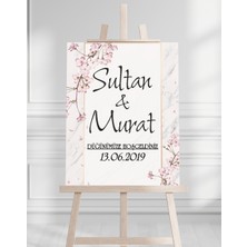 Söz Nişan Düğün Için 50X70 Karşılama Panosu - Pembe Renkleri Çiçek Temalı