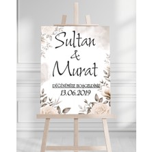 Söz Nişan Düğün Için 50X70 Karşılama Panosu - Beyaz Çiçek Desenli 003