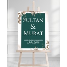 Söz Nişan Düğün Için 50X70 Karşılama Panosu - Yeşil Çiçek Desenli 003