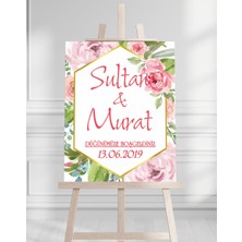 Söz Nişan Düğün Için 50X70 Karşılama Panosu - Pembe Renk Çiçek Temalı 03
