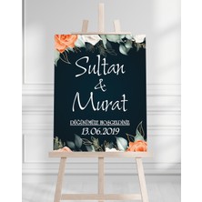 Söz Nişan Düğün Için 50X70 Karşılama Panosu - Mavi Pastel Tasarımlı 002