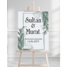 Söz Nişan Düğün Için 50X70 Karşılama Panosu - Yeşil Yaprak Desenli