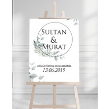 Söz Nişan Düğün Için 50X70 Karşılama Panosu - Yeşil Çiçek Tasarımlı 006