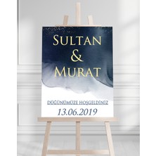 Söz Nişan Düğün Için 50X70 Karşılama Panosu - Mavi Desenli 001