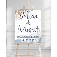 Söz Nişan Düğün Için 50X70 Karşılama Panosu - Mavi Pastel Tasarımlı