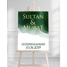 Söz Nişan Düğün Için 50X70 Karşılama Panosu - Yeşil Tasarımlı 005