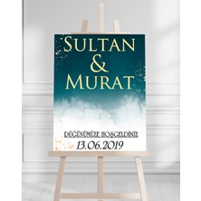 Söz Nişan Düğün Için 50X70 Karşılama Panosu - Yeşil Tasarımlı 001