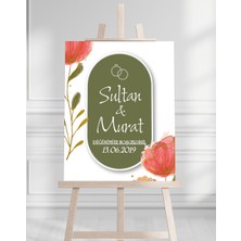 Söz Nişan Düğün Için 50X70 Karşılama Panosu - Yeşil Desenli