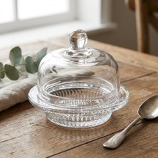 Fair Home Fanus Model Çizgi Desen Kapaklı Cam Lokumluk – Çerezlik – Şekerlik – 12×11 cm