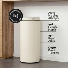 5five Delta 40 L Otomatik Sensörlü Çöp Kovası | Metal Gövde, Akıllı Hareket Algılayıcı, Enerji Tasarruflu, Bej