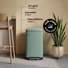 5Five Ariane Metal Pedallı 30 L Çöp Kovası - Soft Close Kapaklı, İç Kovalı, Geniş Pedallı, Yeşil