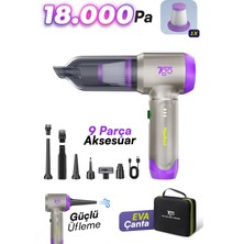 7go 7gab-02 Kablosuz Araç Içi Süpürge | 18.000PA Güçlü Emiş | Fırçasız Motor | 6000MAH Batarya | Toz Üfleme & Vakum 2’si 1 Arada