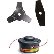 Johnser Motorlu Tırpan  Otomatik Misina Başlığı Pro - Universal + Tırpan Bıçağı 2d Düz 305X25.4X1.6 mm + 3D Tırpan Bıçağı 255X25.4X1.4 mm – Yoğun Ot & Çalı Temizliği Için Dayanıklı Set