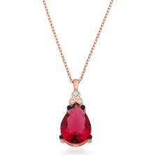 Pazarcan Gümüş Kırmızı Topaz Damla Kolye