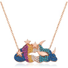 Pazarcan Gümüş Ay Yıldız Bulut Bayan Kolye