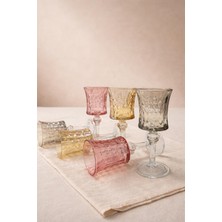 İliva 6'lı Renkli Ayaklı Cam Kahve Yanı Su Bardağı Desenli Sunum Kadehi  & Tatlı Servis Bardağı 140 ml